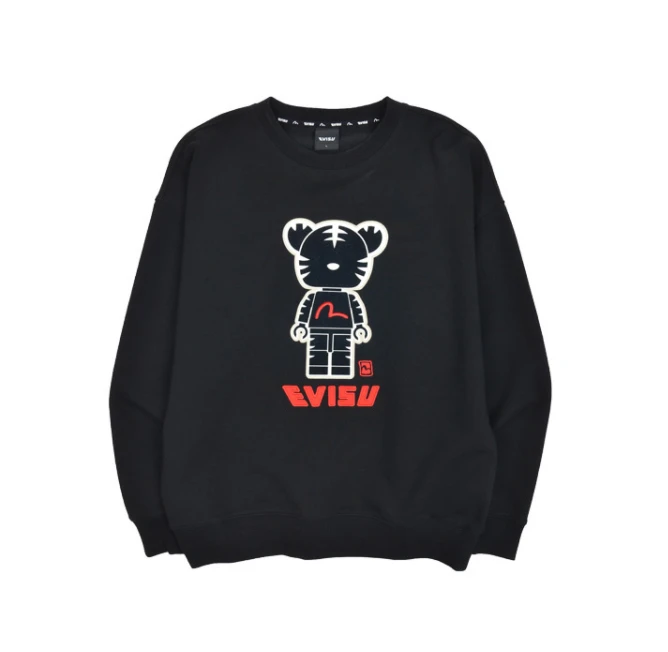 商品Evisu|【享贝家】（国内现货-QD）EVISU 福神 正面老虎图案宽松圆领卫衣 男女同款 黑色 EU1UTS901BK,价格¥267,第2张图片详细描述