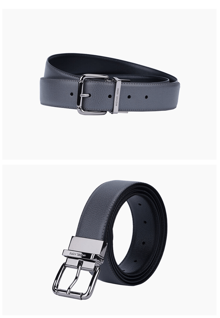 商品Michael Kors|Michael Kors 奥莱款 男士牛皮革针扣腰带36H9LBLY0L-GREY-BLK,价格¥421,第4张图片详细描述
