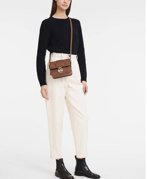 商品Longchamp|珑骧女士金属徽章翻盖单肩斜挎包小号棕色（香港仓发货）,价格¥2771,第5张图片详细描述