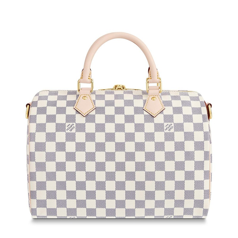 商品Louis Vuitton|预售10天 Louis Vuitton/路易威登 经典款SPEEDY 30系列 女士天蓝色棋盘格帆布饰皮革滚边金扣配可拆卸肩带拉链开合单肩斜挎手提包N41373,价格¥13690,第3张图片详细描述