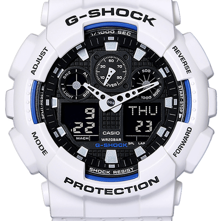 商品Casio|卡西欧（CASIO）手表 G-SHOCK系列自动背光迷彩风限量大表盘时尚电子双显防水男表 GA-100B-7A-白色-GA-100B-7A,价格¥914,第4张图片详细描述