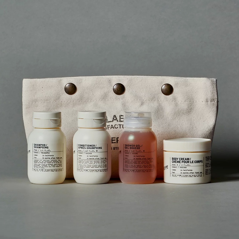 商品Le Labo|Le labo洗护旅行套装 桧木沐浴露+润肤露+洗发水+护发素+帆布手拿包 85mlx3+60ml,价格¥455,第9张图片详细描述