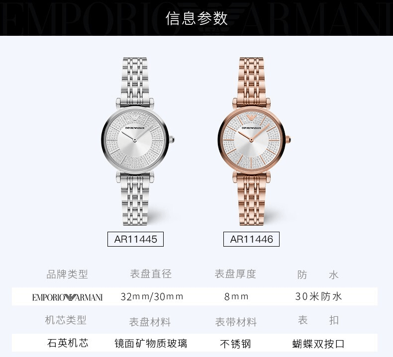 商品Emporio Armani|阿玛尼（Emporio Armani）手表女士满天星满钻玫瑰金防水气质石英表钢带 AR11445,价格¥1776,第2张图片详细描述