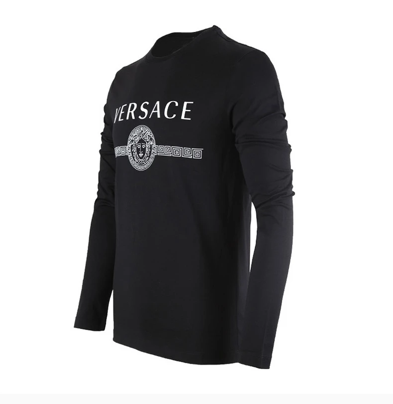 商品Versace|VERSACE 范思哲 男士黑色棉质美杜莎头像字母图案长袖T恤 A83580-A228806-A008,价格¥1163,第4张图片详细描述