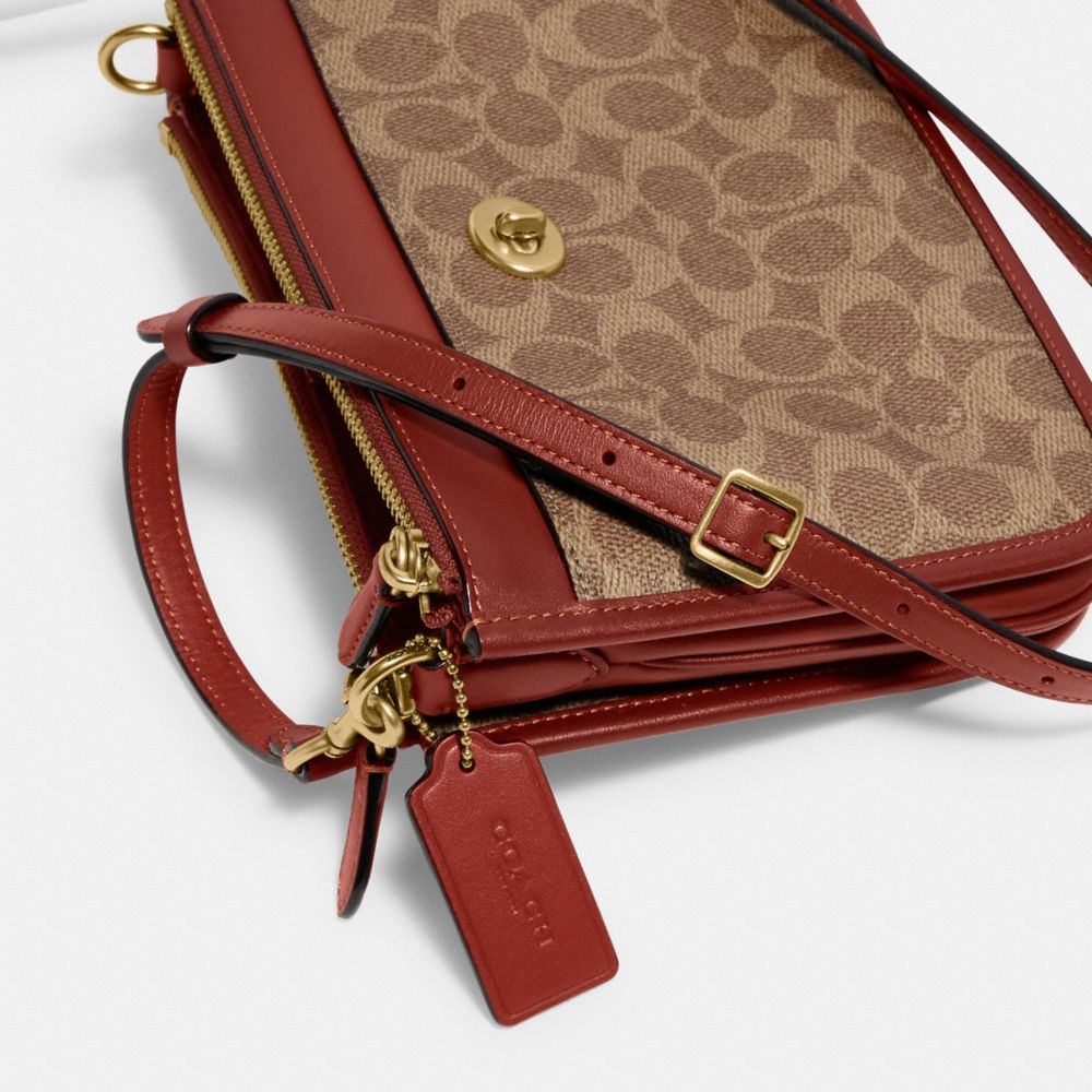 商品[国内直发] Coach|蔻驰女包Turnlock 22经典老花帆布配皮拉链单肩斜挎包小号 卡其色 C6661 B4NQ4,价格¥806,第7张图片详细描述