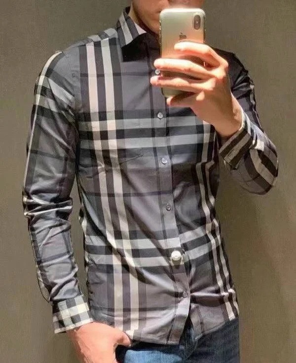 商品Burberry|博柏利 经典款 男士炭灰色弹力棉格纹长袖衬衫39835371,价格¥1404,第3张图片详细描述