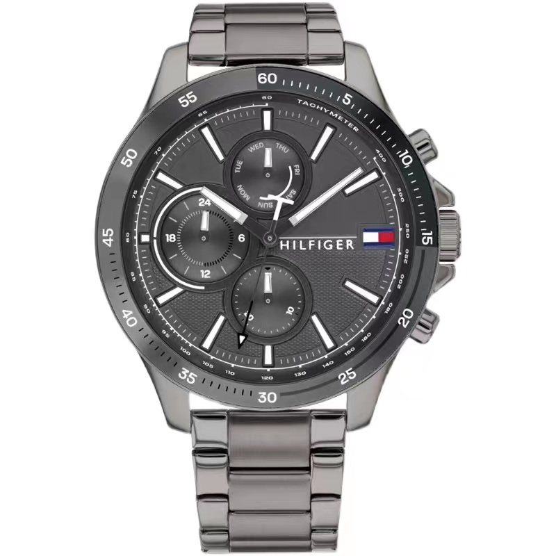 商品[国内直发] Tommy Hilfiger|Tommy Hilfiger汤米希尔费格男士手表石英机芯计时码表蓝色不锈钢手链腕表46mm Blue No Size,价格¥649,第4张图片详细描述