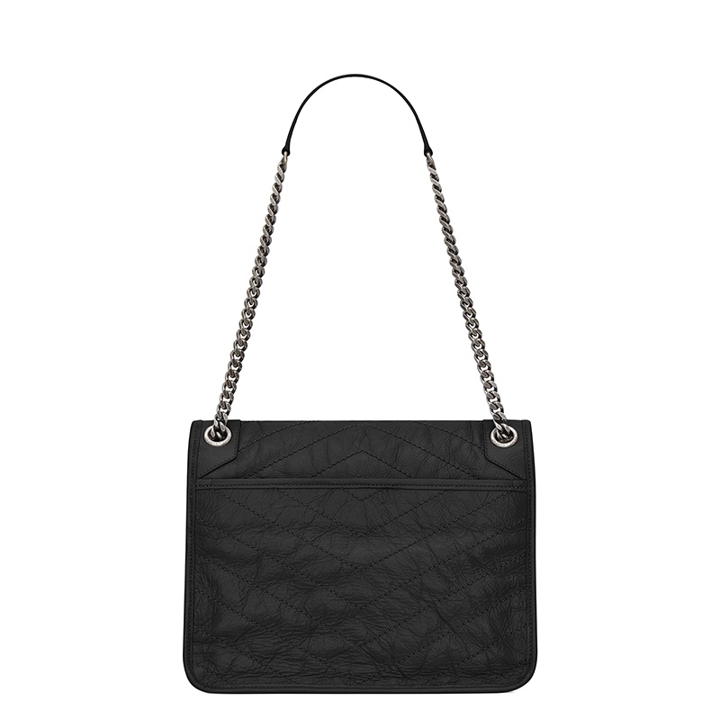 商品Yves Saint Laurent|SAINT-LAURENT PARIS/圣罗兰 YSL 新款 NIKI系列 女士中号黑色复古褶皱小牛皮翻盖徽标按扣单肩斜挎包6331580EN041000,价格¥21023,第3张图片详细描述