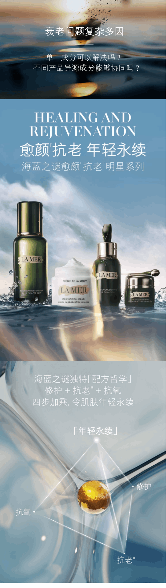 商品La Mer|LA MER 海蓝之谜舒愈四件套 精粹水150ml 浓缩精华50ml 润唇膏9g 经典面霜60ml ,价格¥4964,第1张图片详细描述