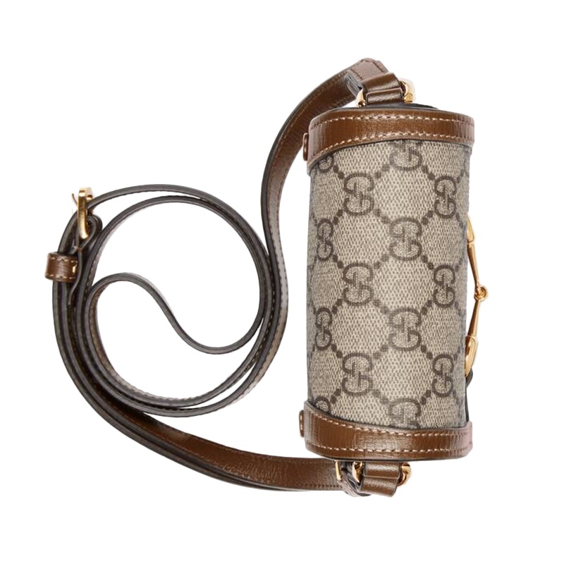 商品Gucci|GUCCI/古驰 Gucci 1955系列 男女通用GG帆布配皮革饰边金色马衔扣细节迷你手提单肩包 ,价格¥7893,第5张图片详细描述