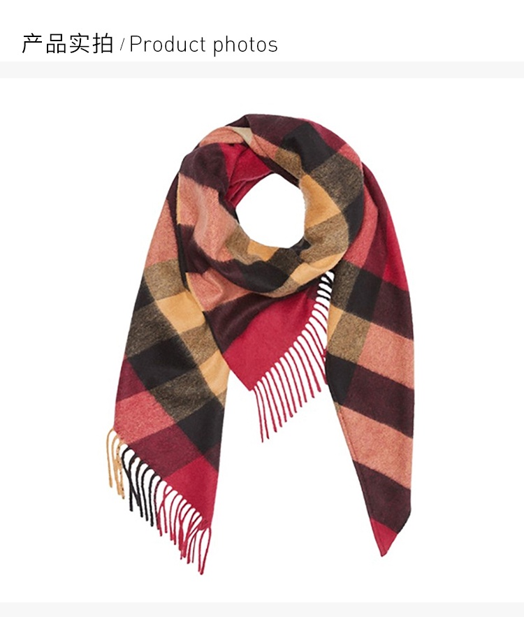 商品[国内直发] Burberry|Burberry 巴宝莉 女士红色格纹羊绒围巾 8007912-红色,价格¥3386,第3张图片详细描述