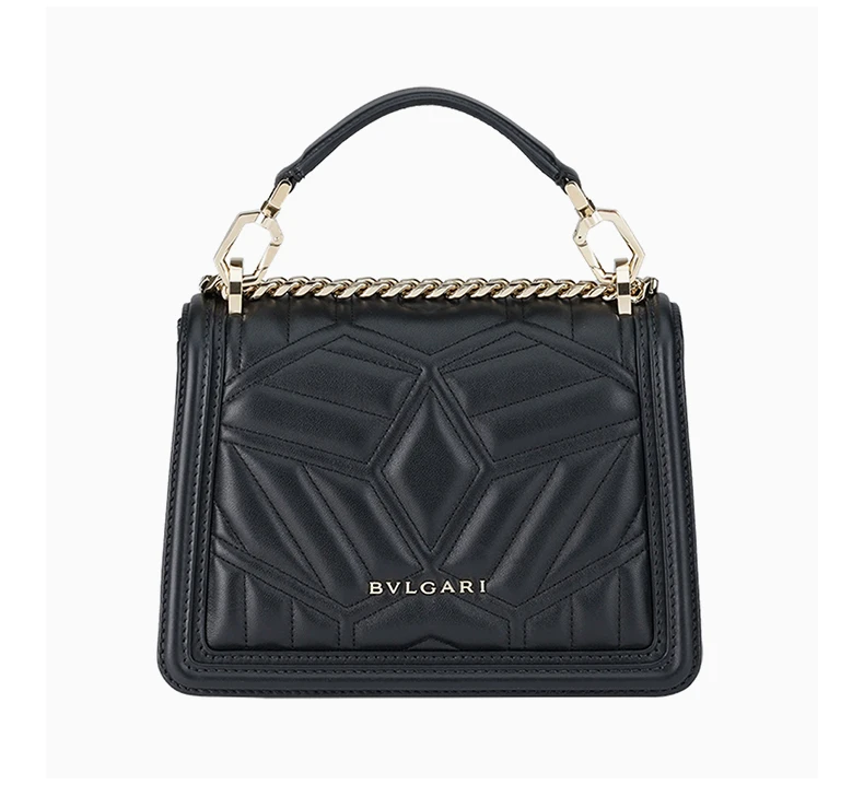 商品[国内直发] BVLGARI|BVLGARI 女士黑色纳帕皮包绗缝图案饰有黑色珐琅蛇头搭扣链条单肩斜挎包 291007,价格¥23263,第6张图片详细描述