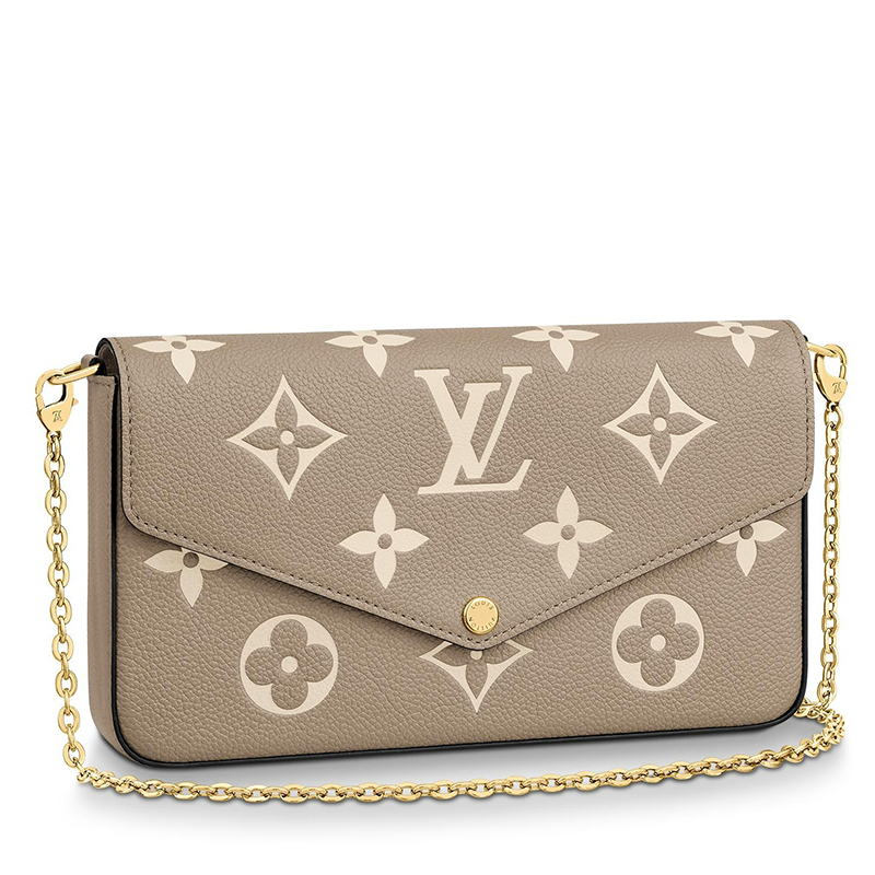 商品Louis Vuitton|预售十天 Louis Vuitton/路易威登 22春夏新款FÉLICIE系列 女士大象灰粒面牛皮革奶白色老花印花金扣金链配可拆卸贴袋翻盖开合单肩斜挎手拿链条信封包M69977,价格¥11967,第2张图片详细描述