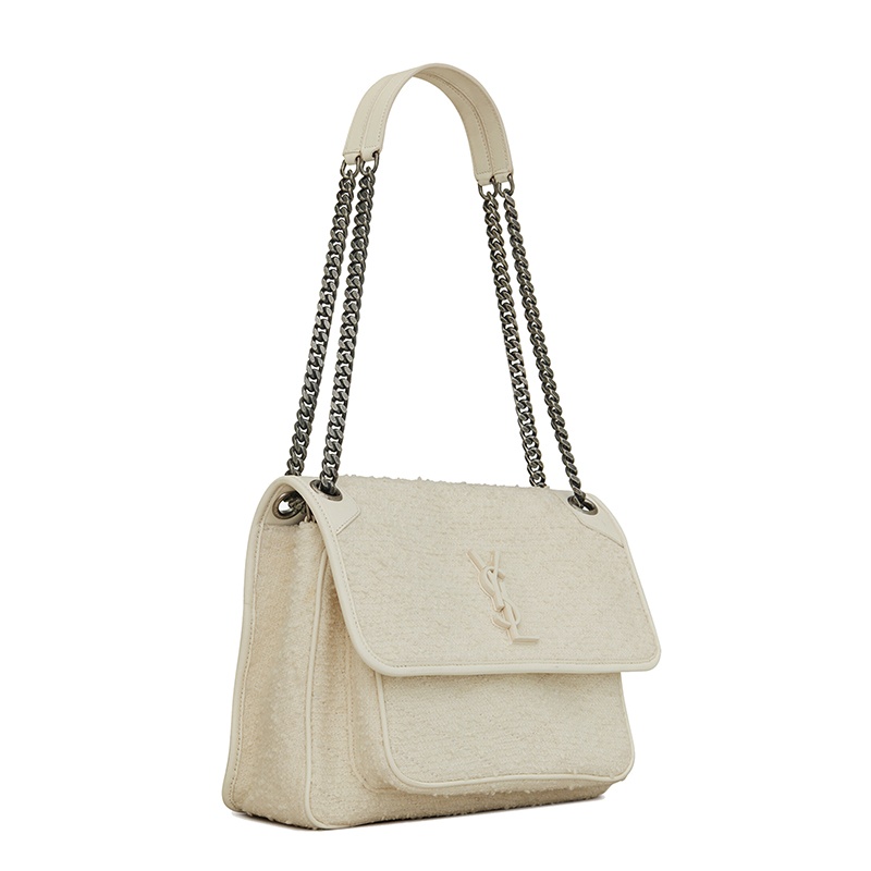 商品Yves Saint Laurent|SAINT-LAURENT PARIS/圣罗兰 YSL 2021秋冬新款 NIKI系列 女士中号灰白色织物小牛皮翻盖徽标单肩斜挎包,价格¥17575,第6张图片详细描述