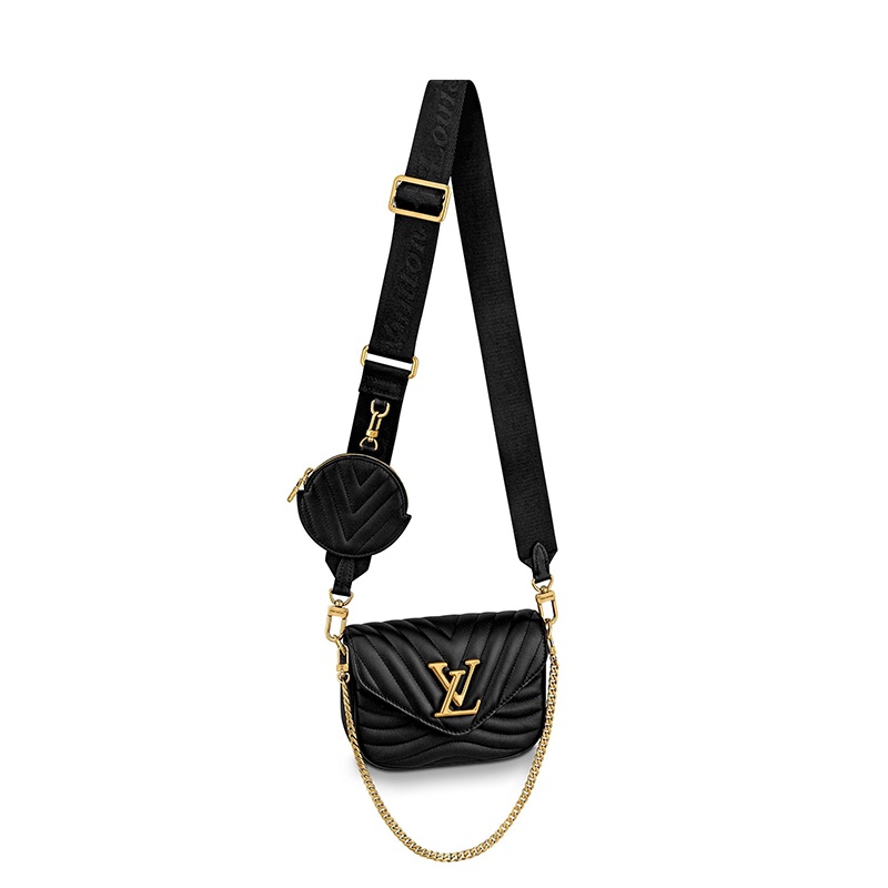 商品Louis Vuitton|预售十天 Louis Vuitton/路易威登 Louis Vuitton NEW WAVE系列 女士黑色绗缝光滑小牛皮翻盖徽标可拆卸肩带带圆形钱包手提斜挎单肩包M56461,价格¥18115,第2张图片详细描述