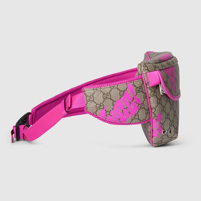 商品Gucci|古驰 男士米白/深棕色/亮粉色帆布logo标识印花拉链开合大号腰包 834963FAEQF9769,价格¥13400,第20张图片详细描述