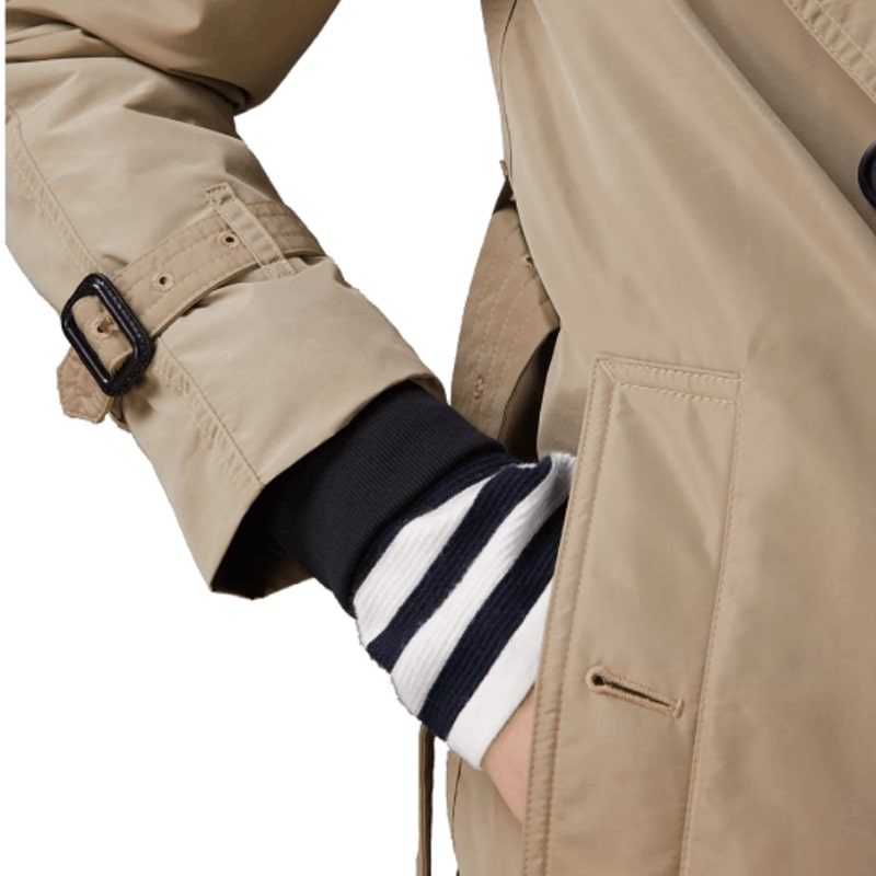 商品Burberry|【现货】博柏利 卡其色脱卸帽长款女士双排扣系带风衣 40624631,价格¥3734,第2张图片详细描述