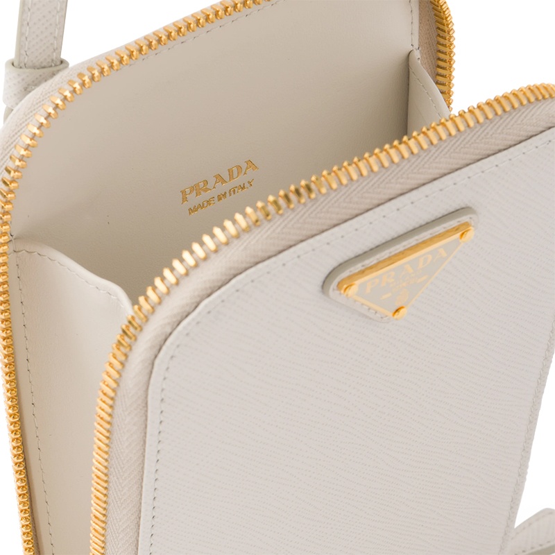 商品Prada|PRADA/普拉达 22新款 女士mini白色saffiano皮革珐琅徽标配手柄拆卸调节肩带拉链开合单肩斜挎手提包1BP027_NZV_F0K74_V_YM1,价格¥10506,第3张图片详细描述