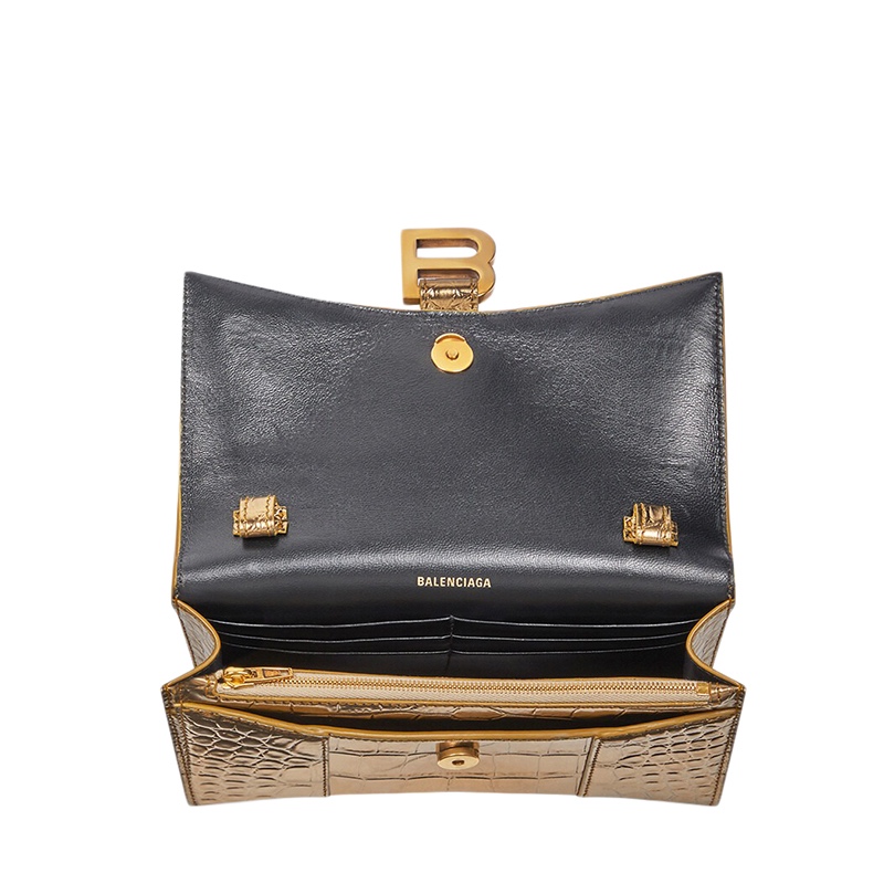 商品Balenciaga|Balenciaga/巴黎世家 HOURGLASS系列 女士金色金属质感鳄鱼压纹小牛皮手拿斜挎链�条钱包6560501S49M8005,价格¥11208,第5张图片详细描述