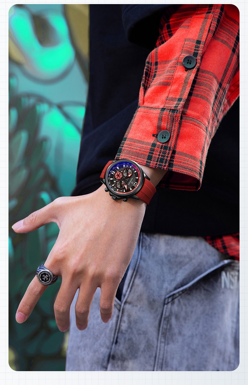 商品Mark Fairwhale|马克华菲品牌手表男士多功能三眼六针石英表防水运动夜光新款腕表,价格¥227,第13张图片详细描述
