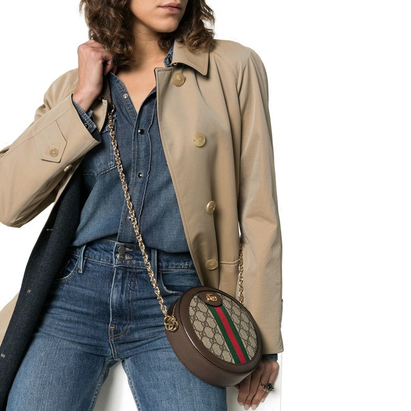 商品Gucci|GUCCI/古驰 Ophidia女士迷你米色帆布圆形链条单肩包 ,价格¥12208,第6张图片详细描述