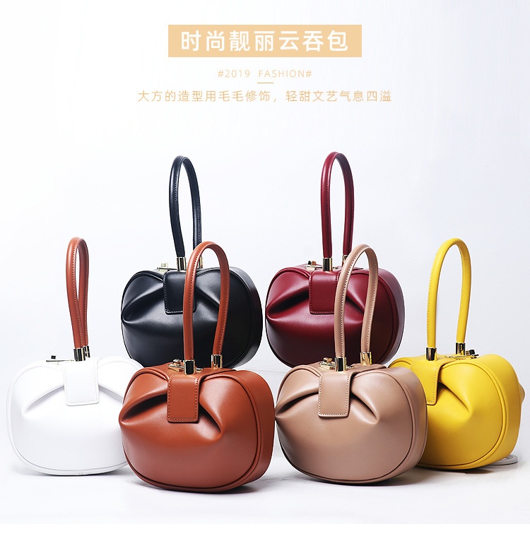 商品[国内直发] YeeCollene|2023新款皮包包女小众设计手提包欧美复古混沌饺子包云吞真皮女包,价格¥296,第1张图片详细描述
