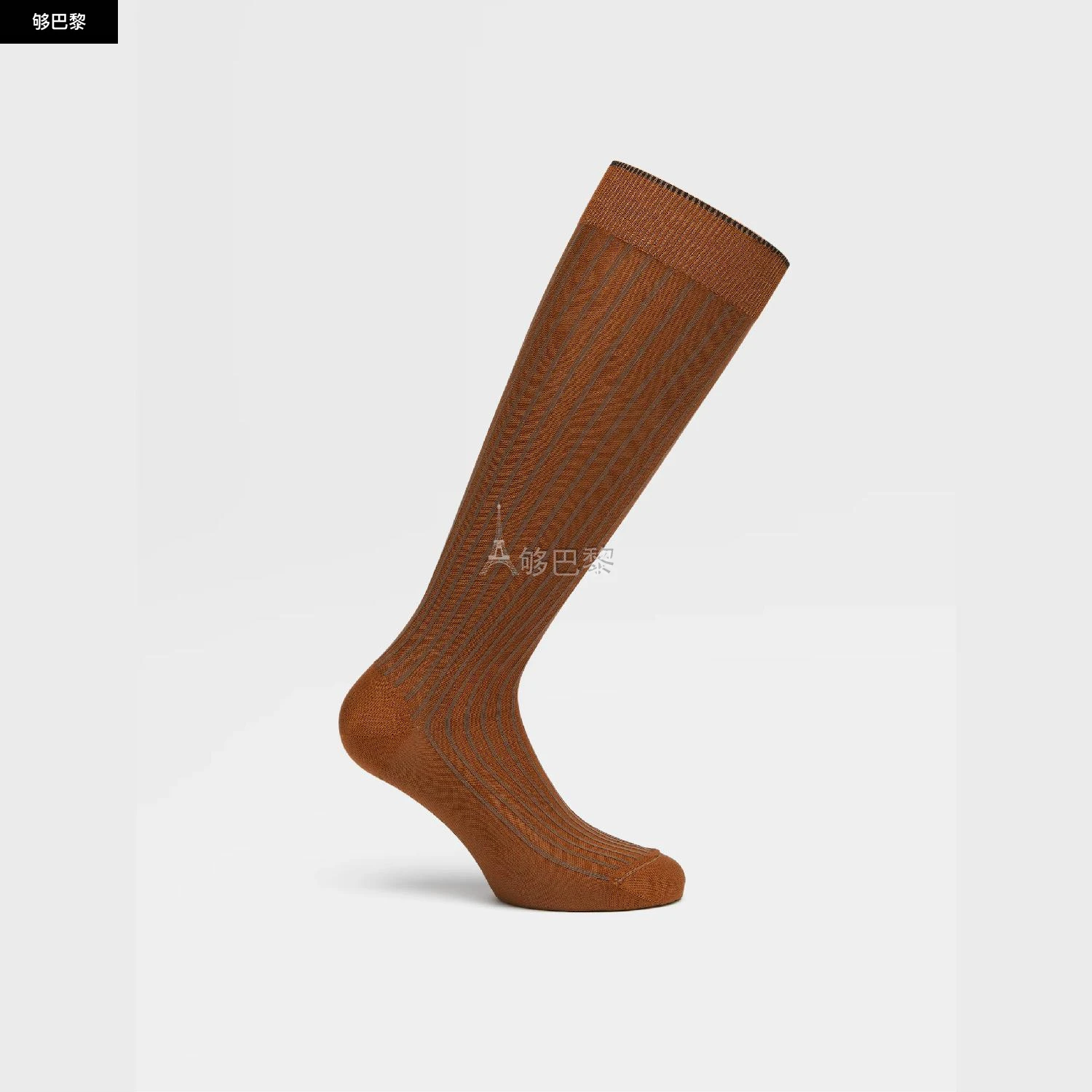 商品Zegna|【预售】 杰尼亚 24秋冬 男士 袜子 Vicuna Color Cotton Blend Ribbed Mid Calf Socks N5V40-574-222,价格¥443,第5张图片详细描述