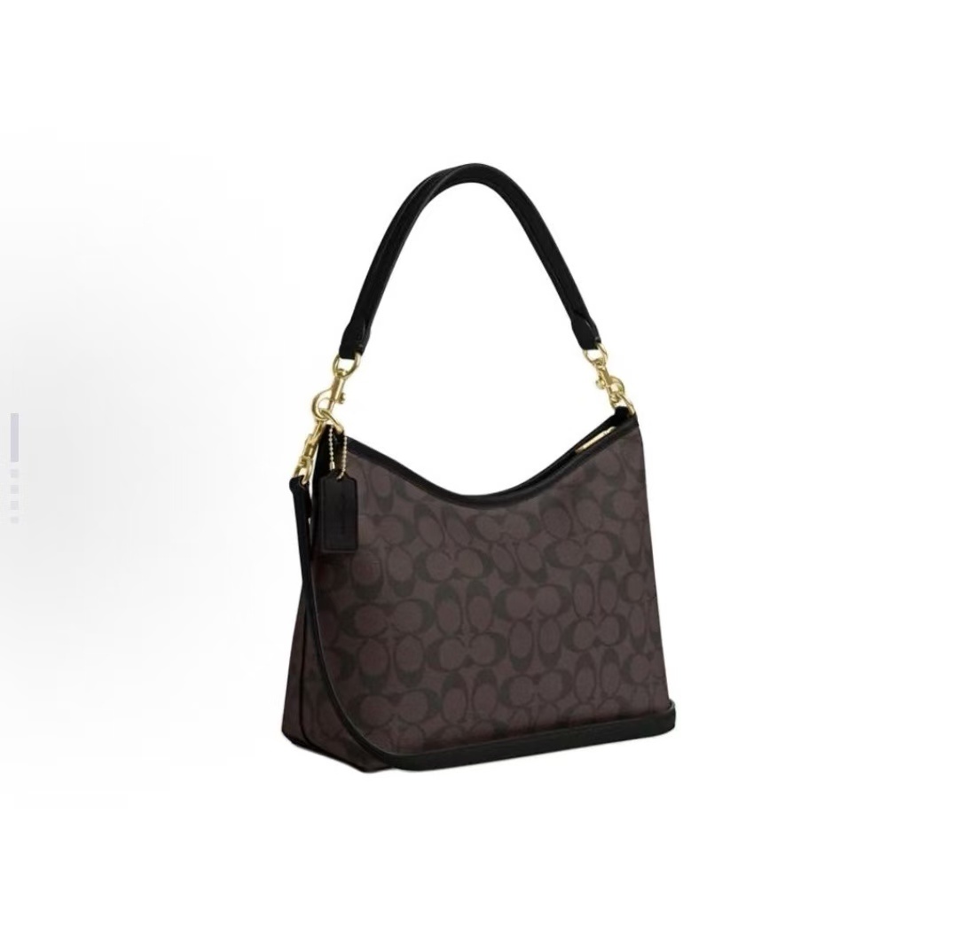 商品[国内直发] Coach|COACH蔻驰 Laurel 31 通勤大容量可拆卸肩带 标志性涂层帆布和光滑皮革 流浪包腋下包单肩斜挎手提包 大号 女款 棕黑色,价格¥3093,第2张图片详细描述