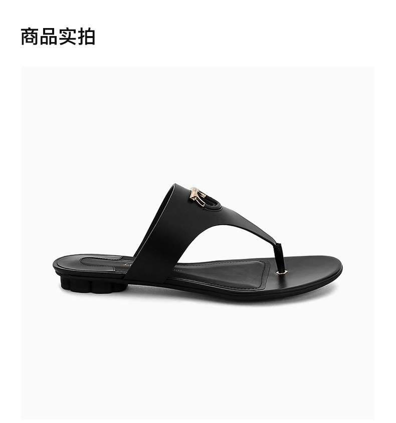 商品[国内直发] Salvatore Ferragamo|SALVATORE FERRAGAMO 女士黑色牛皮人字拖鞋 0684827,价格¥2844,第4张图片详细描述