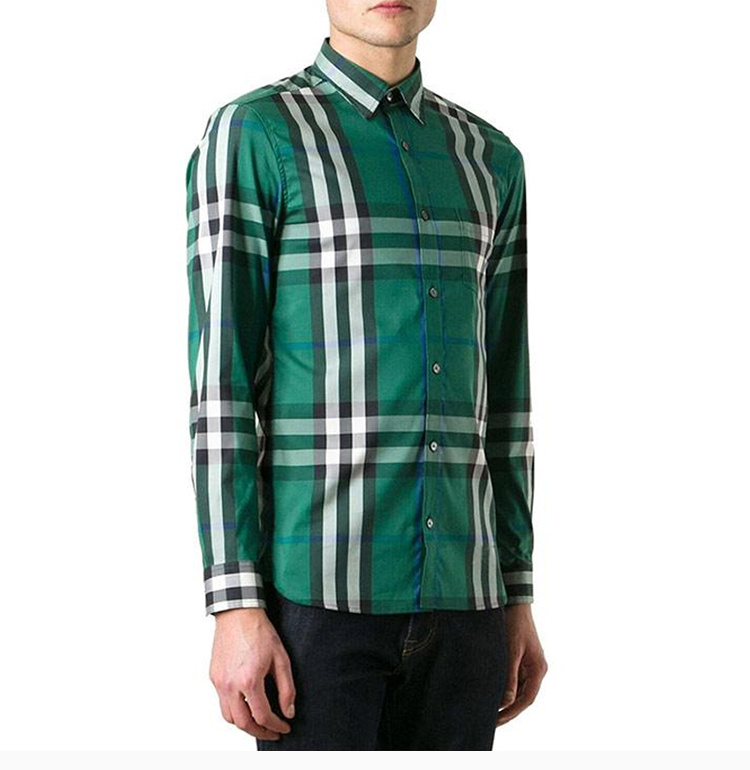 商品Burberry|Burberry 博柏利 男士绿色纯棉经典格纹长袖衬衫 3954493,价格¥1388,第21张图片详细描述