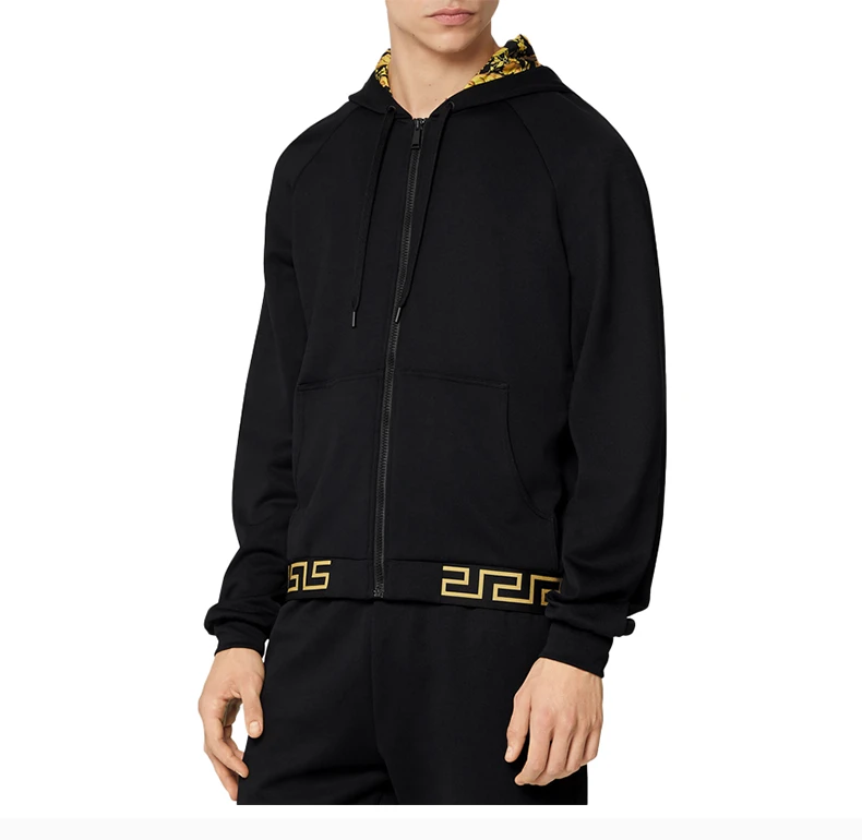 商品Versace|VERSACE 男士黑色希腊回纹镶边运动连帽衫 AGU03005-A233025-A1008,价格¥3279,第4张图片详细描述