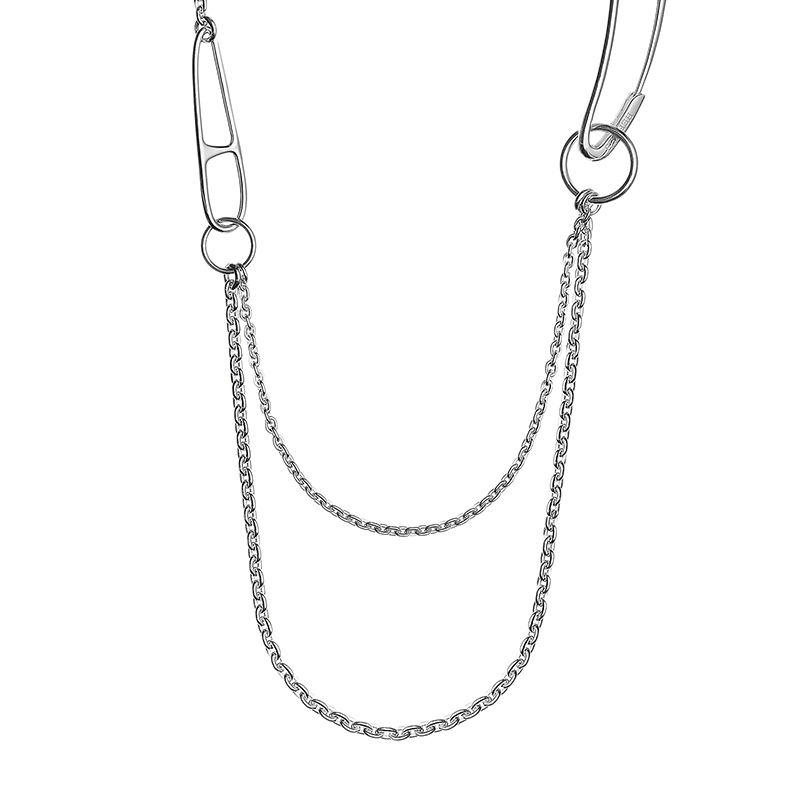 商品Hermes|HERMES/爱马仕 经典double Chaîne d'Ancre Punk系列 925纯银回形针长项链H117113B,价格¥14046,第2张图片详细描述