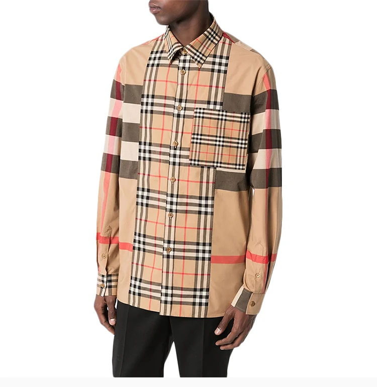 商品Burberry|Burberry 博柏利 男士经典格纹混合印花长袖衬衫 8023787,价格¥3203,第4张图片详细描述