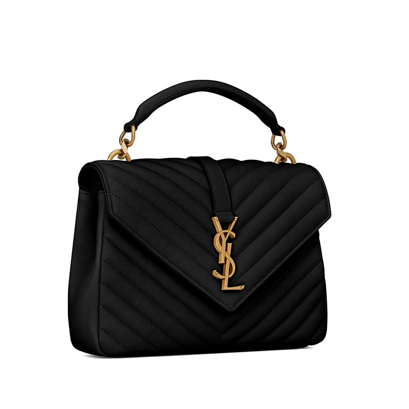 商品Yves Saint Laurent|SAINT LAURENT PARIS/圣罗兰 YSL 春夏新款 COLLEGE系列 女士中号黑色小羊皮绗缝链条金扣单肩斜挎手提包600279BRM071000,价格¥16348,第5张图片详细描述