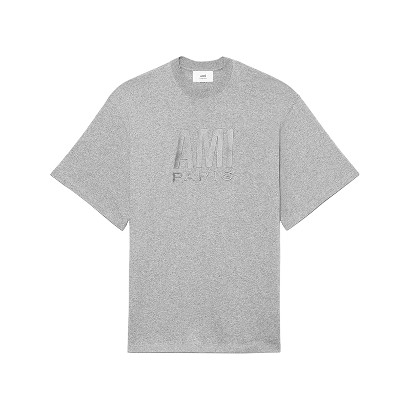 商品AMI|Ami 22年春夏新款 男女同款希瑟灰色纯有机棉大Logo刺绣短袖T恤UTS003.725055,价格¥1246,第2张图片详细描述