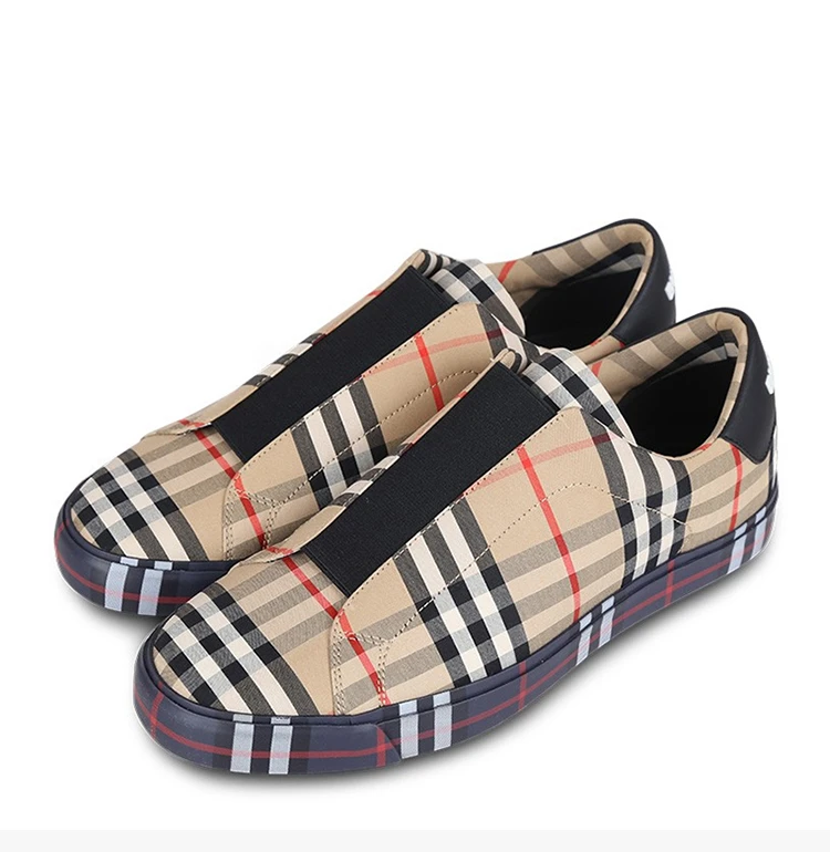 商品Burberry|Burberry 博柏利 新款经典格纹男士卡其色牛皮棉质运动鞋 8009885,价格¥1844,第5张图片详细描述