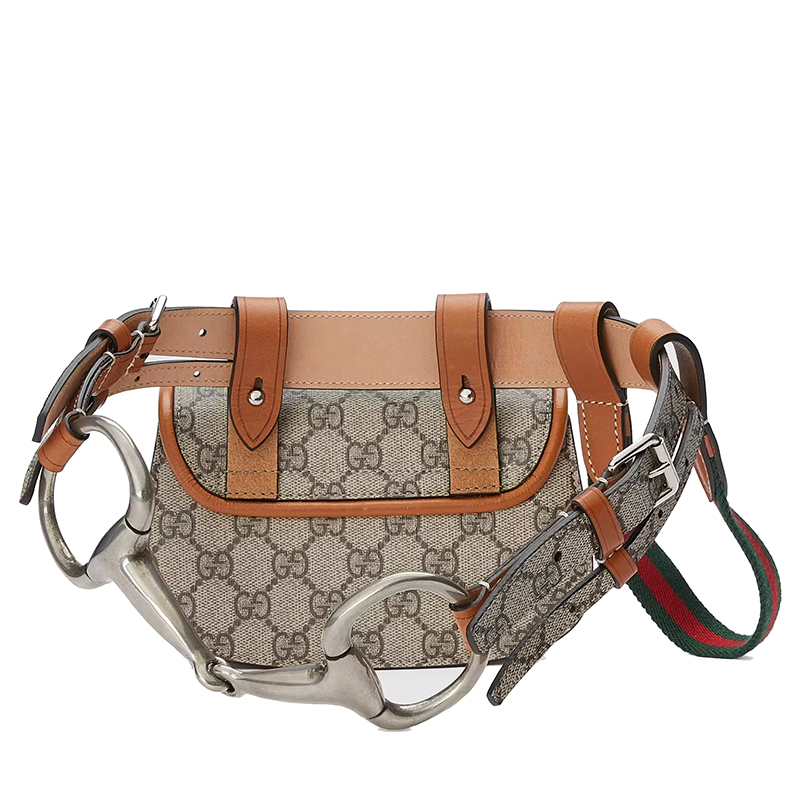商品Gucci|GUCCI/古驰 女士米色经典老花帆布拼接棕色皮革竹子饰面腰包681137UIQEN8288,价格¥17701,第5张图片详细描述
