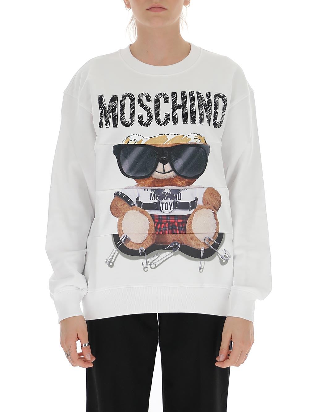 商品[国内直发] 【春节不打烊，国内现货速发】 Moschino|MOSCHINO/莫斯奇诺 女士白色棉质小熊刺绣印花拼接卫衣17135527 V3001（清仓特价）,价格¥1470,第6张图片详细描述