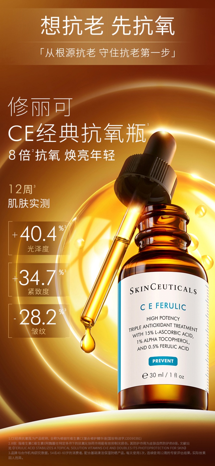 商品SkinCeuticals|修丽可维生素CE修护精华日间抗氧化抗初老紧致淡纹,价格¥346,第4张图片详细描述