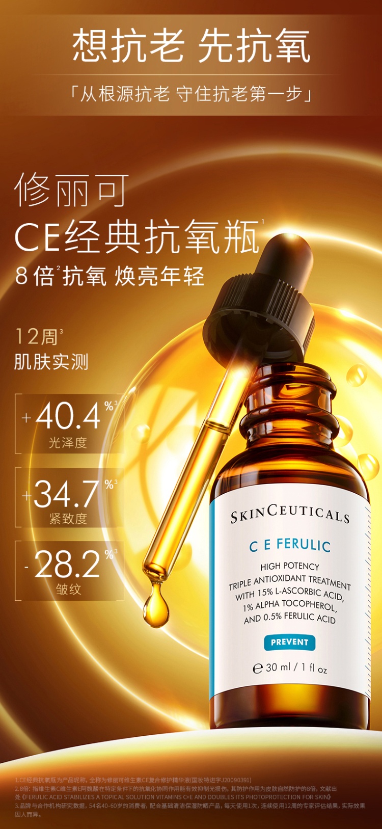 商品SkinCeuticals|修丽可维生素CE修护精华日间抗氧化抗初老紧致淡纹,价格¥343,第4张图片详细描述