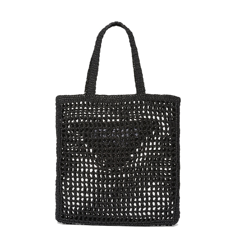 商品Prada|PRADA/普拉达 22新款 女士黑色酒椰纤维解构式单肩手提镂空托特包,价格¥12703,第4张图片详细描述