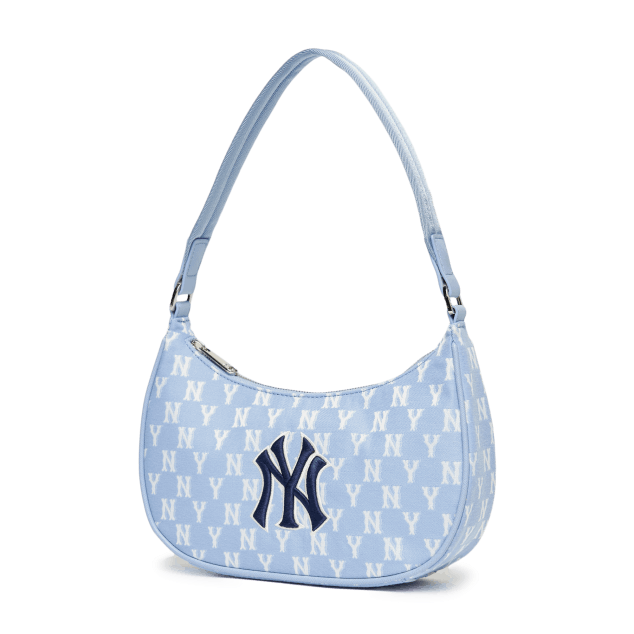 商品MLB|【韩国直邮|包邮包税】MLB Monogram系列 NY纽约洋基队 老花印花 百搭饺子包 潮流单肩腋下包 女款 天蓝色,价格¥1065,第11张图片详细描述