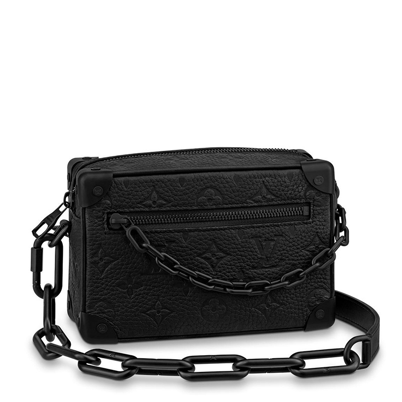 商品Louis Vuitton|预售10天 Louis Vuitton/路易威登 22春夏新款SOFT TRUNK系列 男士迷你黑色老花压印皮革黑扣黑链拉链开合单肩斜跨链条盒子包M55702,价格¥27124,第2张图片详细描述