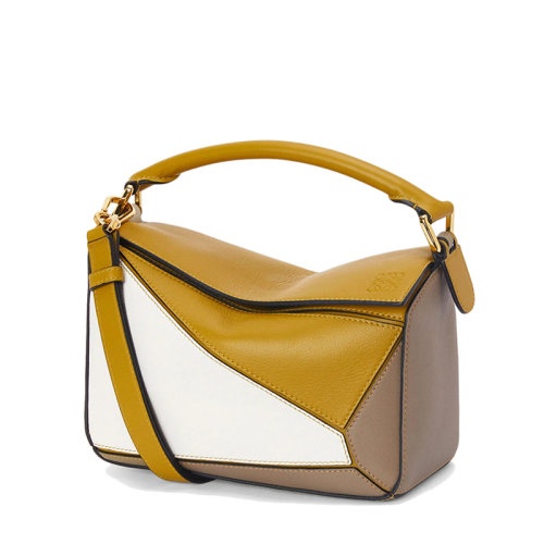 商品Loewe|【包税】 LOEWE/罗意威 22新款Puzzle系列 女士小号赭色/暖白色经典小牛皮拼色单肩斜跨手提拼图包A510S21X55-4025,价格¥21354,第3张图片详细描述