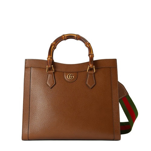 商品Gucci|【现货】古驰 22春夏新款Diana系列 女士中号棕色皮革黑色饰带金扣双竹节提手红绿肩带单肩手提托特包‎678842U3ZDT2185,价格¥23977,第3张图片详细描述