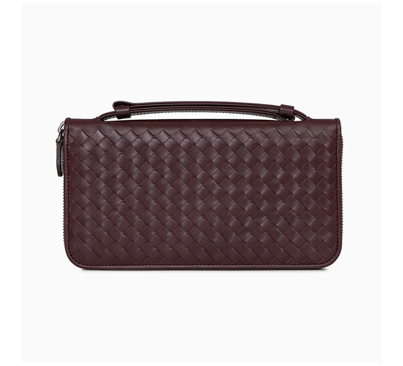 商品[国内直发] Bottega Veneta|BOTTEGA VENETA 男士红褐色编织皮革拉链长款钱包 169730-V4651-5023,价格¥2939,第6张图片详细描述