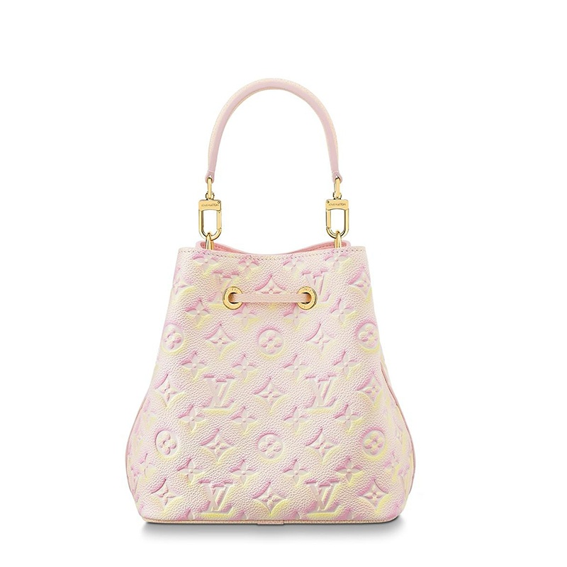 商品Louis Vuitton|【包税】预售十天 Louis Vuitton/路易威登 22新款NÉONOÉ BB系列 女士粉色系喷绘效果老花压印粒面牛皮革金扣配可拆卸肩带单肩手提抽绳水桶包M46174,价格¥18162,第6张图片详细描述