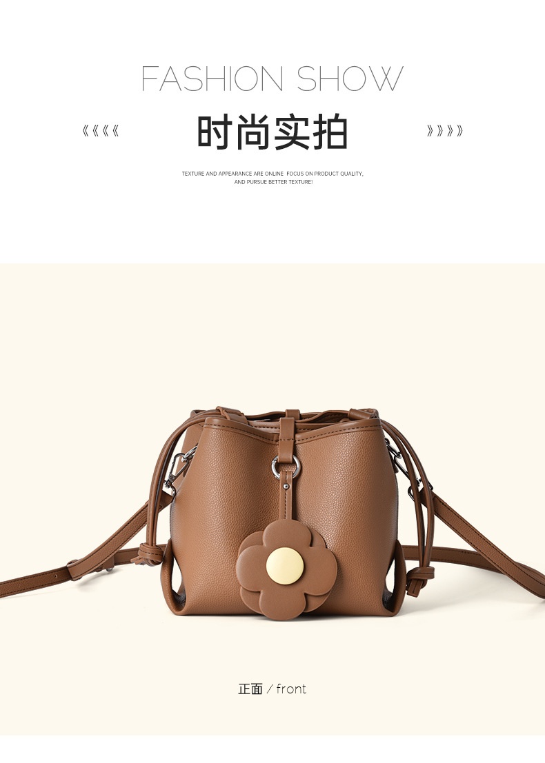 商品[国内直发] GLENVINTEN|格岚云顿2022夏季新款包包女荔枝纹大容量水桶包抽绳花朵单肩斜挎包,价格¥192,第8张图片详细描述