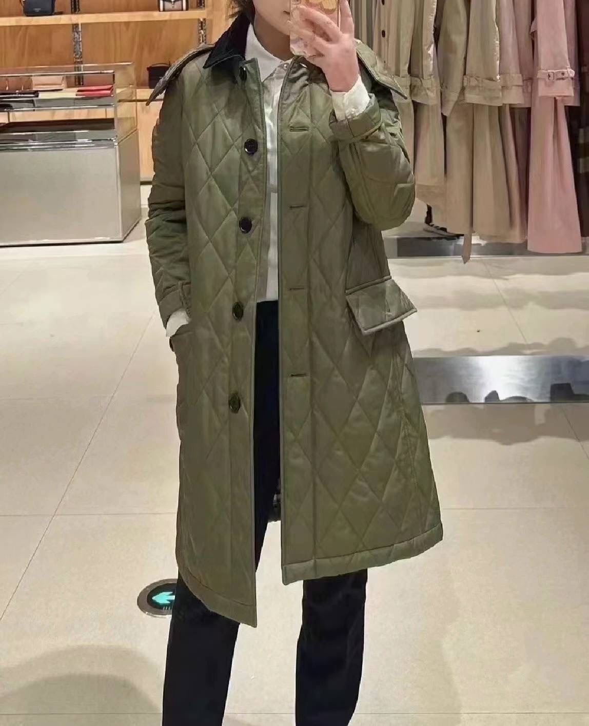 商品Burberry|BURBERRY/博柏利 女士卡其绿色尼龙长款棉服 80790831,价格¥3152,第4张图片详细描述