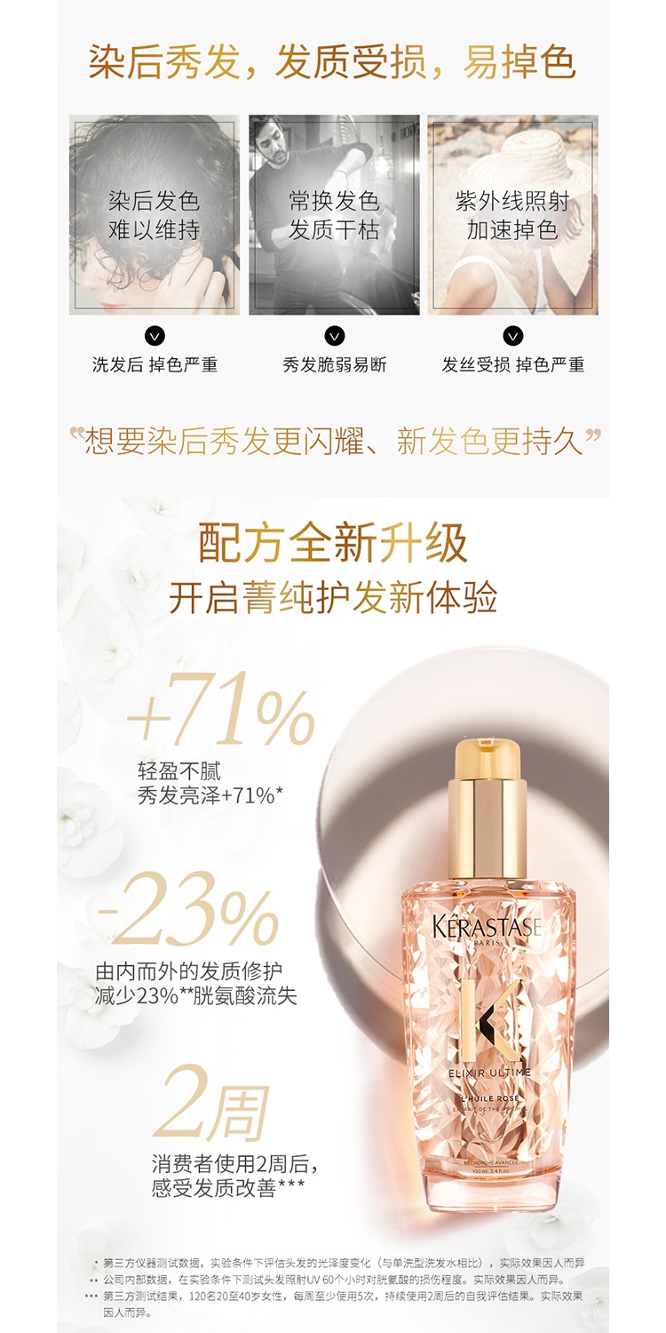商品Kérastase|卡诗「第二代」菁纯亮泽玫瑰香氛护发油100ml,价格¥339,第3张图片详细描述